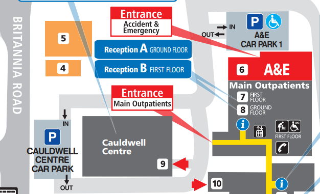 Cauldwell Centre and Main Outpatients Department map