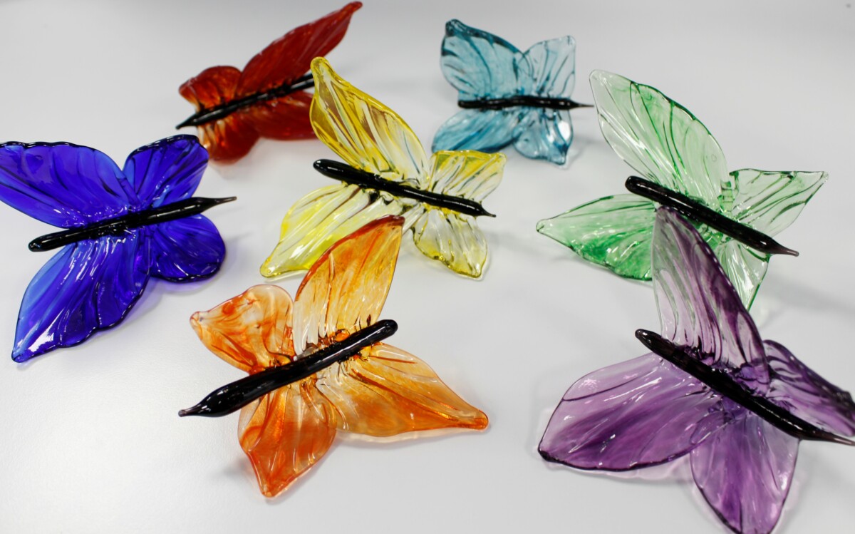 Selection of coloured glass butterflies