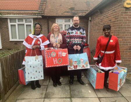 Presents being received by charity staff