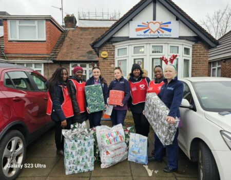 Paediatric staff being given gifts