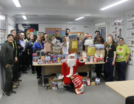 Staff receiving presents