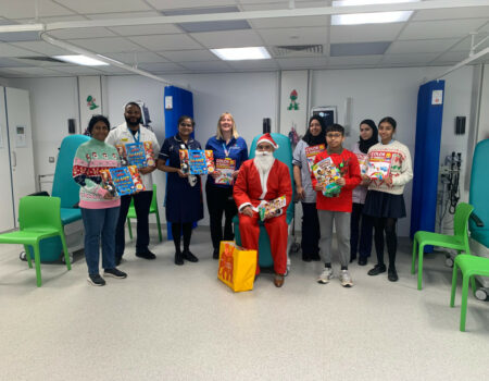 Staff receiving Christmas gifts