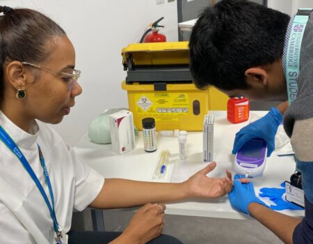 Students using equipment