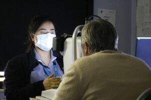 A patient having their eyes examined