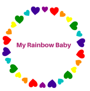 My Rainbow Baby illustration with hearts