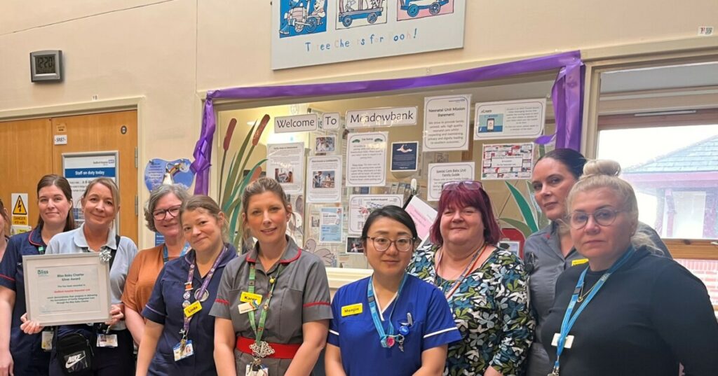 From right to left is Emma Hardwick - Director of Midwifery, Michelle Vaughn - Deputy Head of Midwifery (Bedford Hospital), Julie Canning - Practice Development Nurse (Bedford Hospital), Mengjin Xu - Sister (Bedford Hospital), Karen Stow - Head of Nursing for Children’s Services, Linda Queijo-Ridor, Matron for Neonatal Service (Bedford Hospital), Tanith Ellis, Service Manager, Faye Tott - Family Integrated Care/FiCare Co-ordinator, Amanda Smith - Infant Feeding Co-ordinator